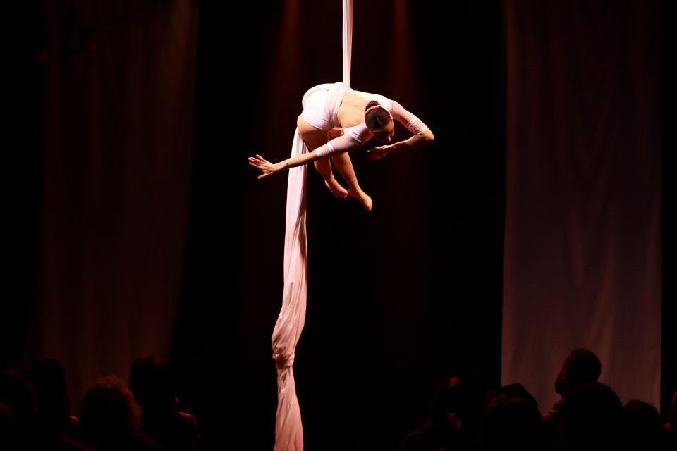 Emily F. performing aerial silks